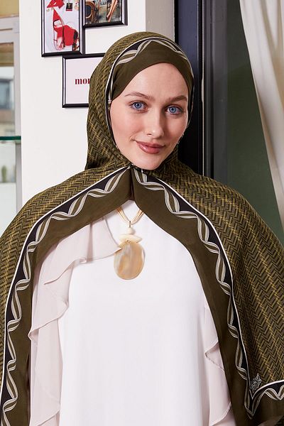 Levidor Royal Shawl με μοτίβο λαβύρινθου χακί