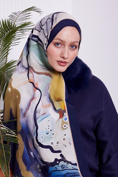 Levidor Navy Blue Marbled Pattern Royal Shawl