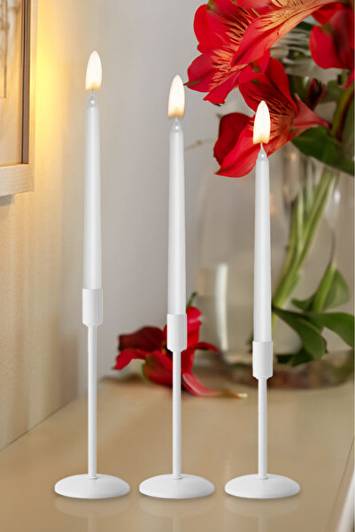 AG LightDesign 3'lü Üçlü Beyaz Şamdan Mumluk Dekoratif Ev Dekorasyon Paslanmaz