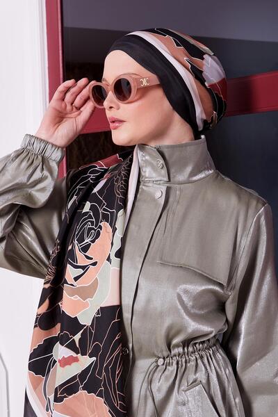 Levidor Siyah Çiçek Desen Royal Şal