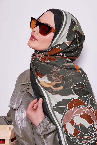 Levidor Βασιλικό σάλι με μοτίβο λουλουδιών χακί