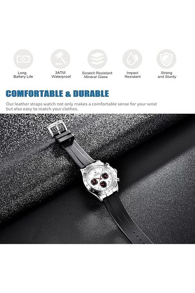 Benyar SKYSEED BENYAR Men's Chronograph Quartz Watch, Sport & Business Casual, Silicone Strap, White