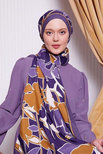 Levidor Purple Leaf Pattern Royal Shawl