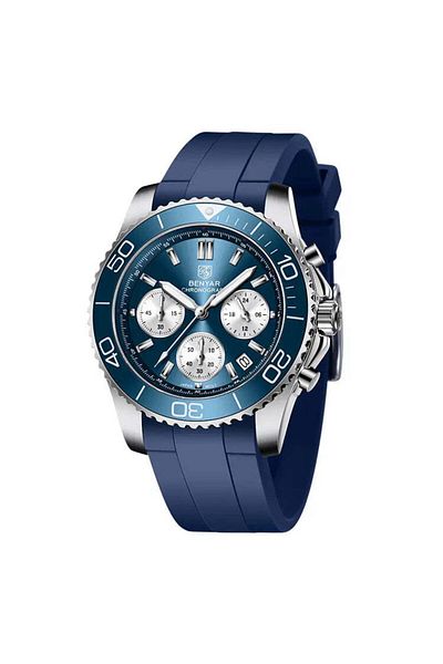 Benyar BY S002 Chronograph Sport Watch, Sapphire Glass, Luxury Blue, 42MM Stainless Steel Quartz