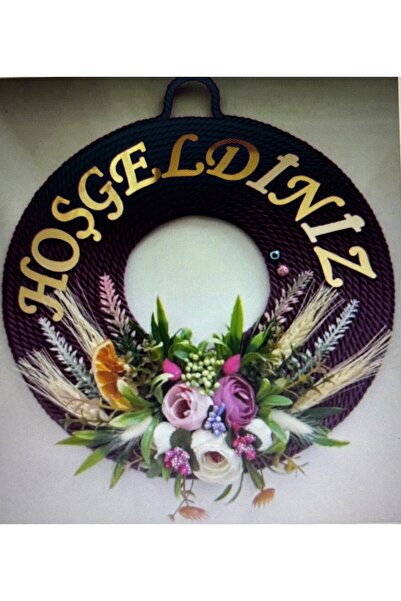 Yumak Dekor Grup KOPYA - Mor Çiçek Süslemeli Kapı Süsü Çelenk Ev Hediyesi Dekor