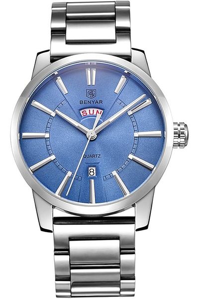 Benyar YanChang BENYAR Classic Waterproof Watch, Stainless Steel Band, Blue Casual Sport Design