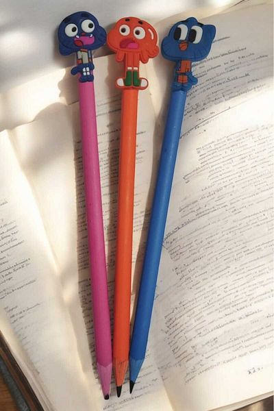 CA COLOURS ACCESSORİES I LOVE ACCESSORİES Jibbitz 3 Pieces Gumball and Friends Three-Dimensional Fun Pencil Set with Emojis