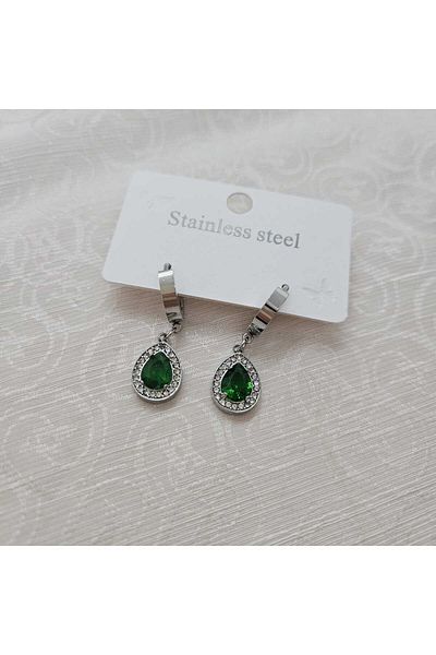 ALFA AKSESUAR 03 Green Stone Steel Earrings