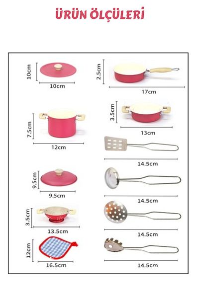 FEN TOYS 11 Pieces Pink Enamel - Stainless Steel Cookware Set, Toy Full Set for Dollhouse and Kitchen