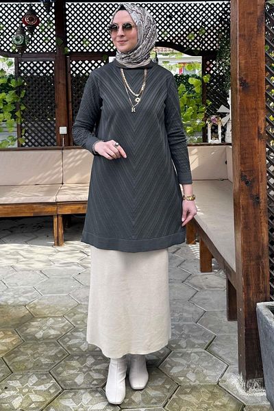 Rabia Şamlı Damla Knitwear - Tunik Khaki Kaikkirilimli παπούτσια Μοντέλο: GX9688
