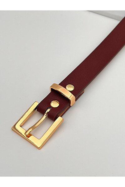 Descoin Curea de damă cu cataramă aurie pătrată subțire burgundă, centură de ...
