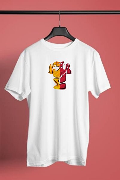 Brooks تي شيرت أبيض مطبوع عليه توقيع فاتح تي، أصفر وأحمر