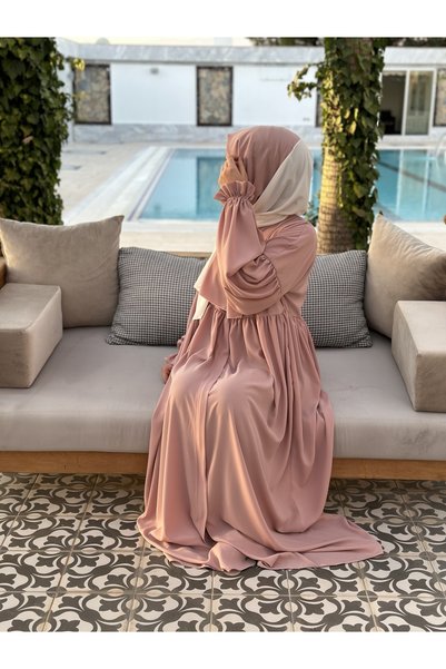 NAKŞİDİL Roomy Model Ferace with Powder Pink Robe