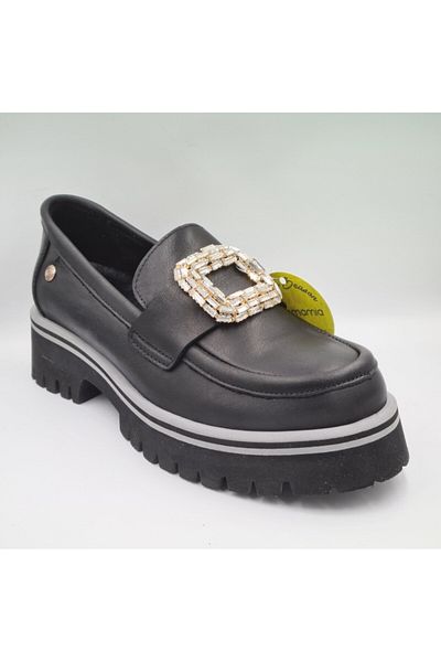 Mammamia D25Ya-3855-B Black Genuine Leather Anatomical Insole Women's Daily Casual Shoes