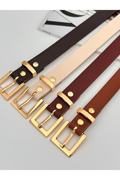 Descoin Set de 4 curele subțiri pătrate cu cataramă aurie pentru femei, centu...