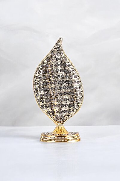 Güncel Vitrin Zirkon Taşlı Gold Yaprak Esmaül-Hüsna Biblo 14*28 cm