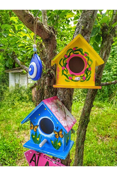 Home 3 adet minik kuş evi,bahçe ağaç süsü, dekoratif kuş yuvası,el yapımı
