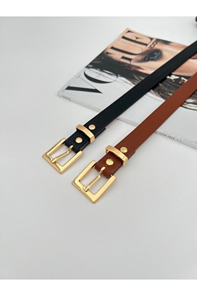 Descoin Set de 2 curele subțiri pătrate cu cataramă aurie pentru femei, curea...