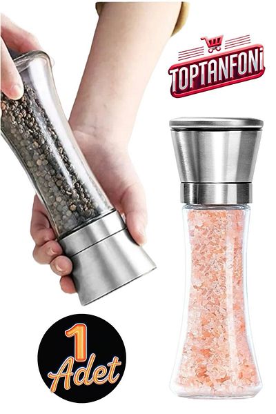 TOPTANFONİ Glass Body Stainless Steel Lid Salt Pepper Mill Salt Pepper Grinder 19 cm 1 Piece