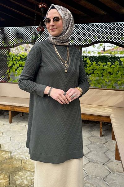 Rabia Şamlı Damla Knitwear - Tunik Khaki Kaikkirilimli παπούτσια Μοντέλο: GX9688