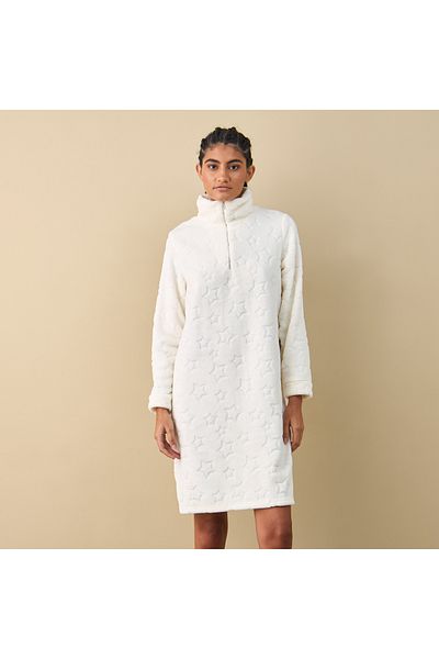 FAV Textured Long Sleeves Sleepshirt with Half Zip Closure