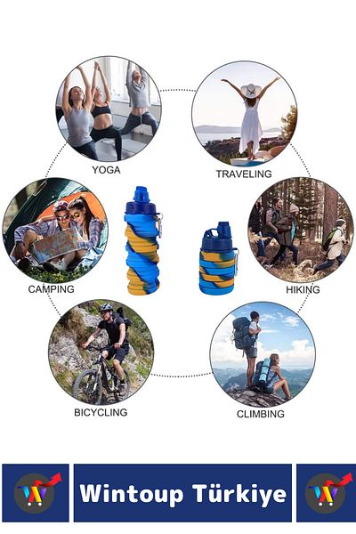 Wintoup Premium Portable Bpa Free Stylish Camping Sports Travel Silicone Foldable Water Bottle 500 ml