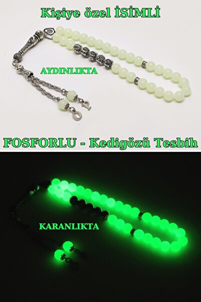 Tesbih Sakarya Kişiye Özel Isimli - Püskül Ucu Harfli - Fosforlu Kedigözü Tesbih