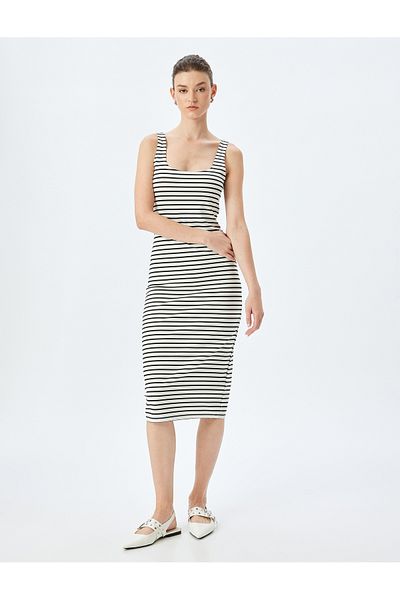 Koton U-neck strappy midi pencil dress.