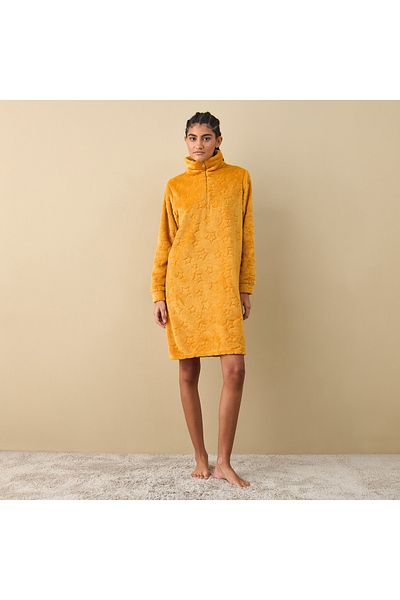FAV Textured Long Sleeves Sleepshirt with Half Zip Closure