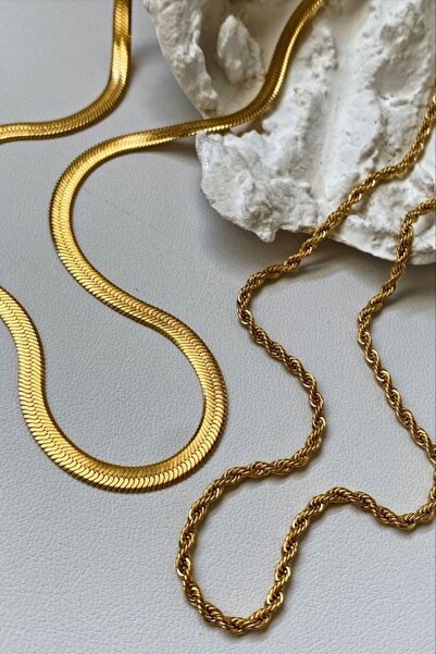 bellss accessory Gold İkili Kolye Set