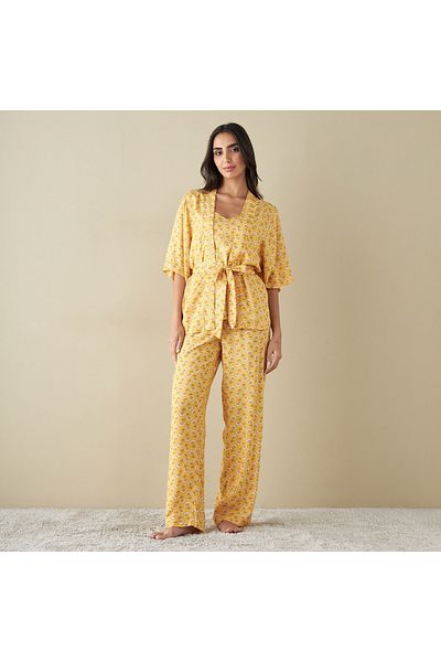 FAV All-Over Floral Print Robe with Top and Pyjamas