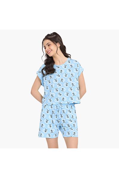 Zivame All-Over Mickey Mouse Print T-shirt and Shorts Set