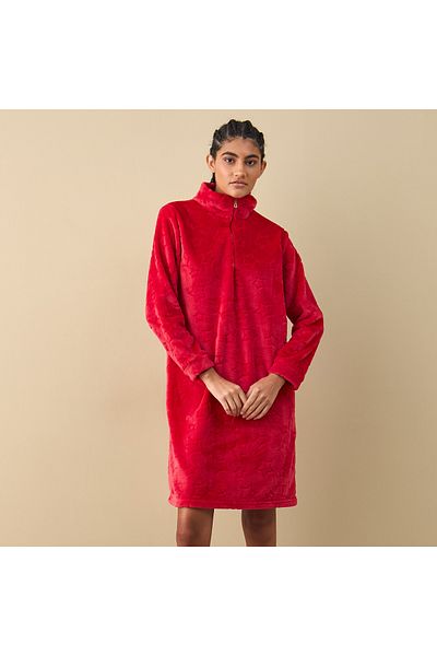 FAV Textured Long Sleeves Sleepshirt with Half Zip Closure