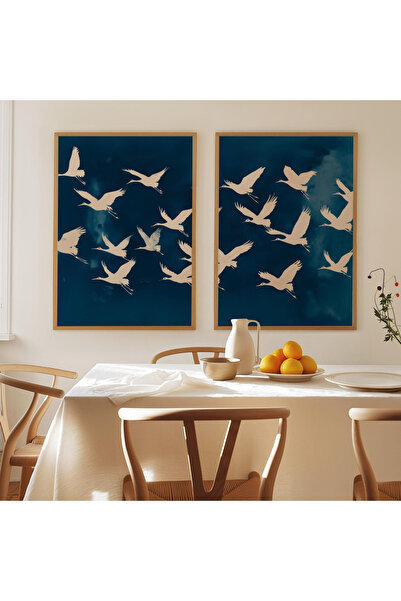 woodhomeworks Ahşap 2'li Çerçeveli Soyut Dekoratif Tablo turnalar Qmmt35