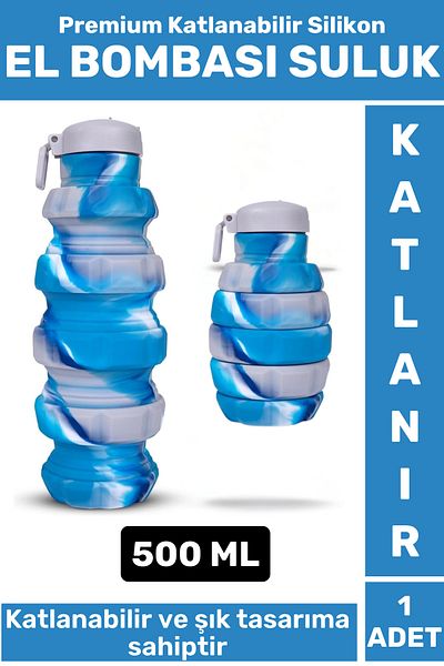 Wintoup Premium Portable Bpa Free Stylish Camping Sports Travel Silicone Foldable Grenade Water Bottle 500 ml