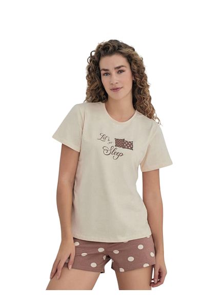 shefox Set pantaloni scurți din bumbac pieptănat compact cu mânecă scurtă Mihra pentru femei