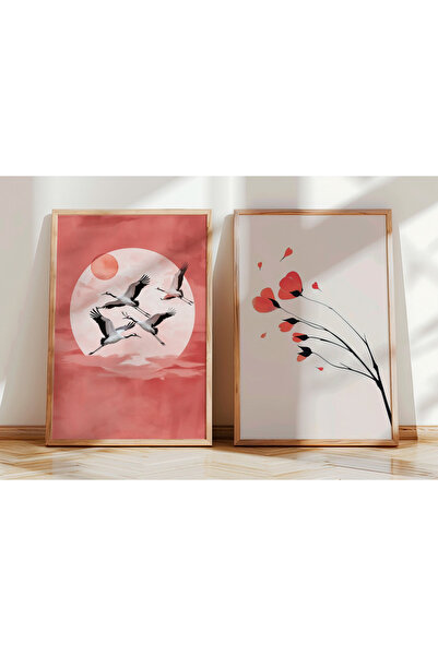 woodhomeworks Ahşap 2'li Çerçeveli Soyut Dekoratif Tablo turnalar