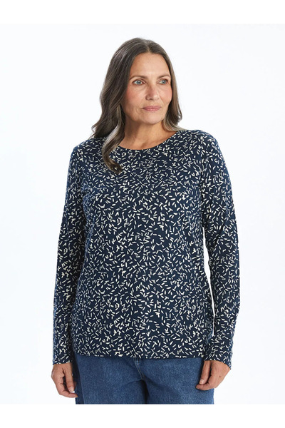 LC Waikiki Lcw Grace Black Crew Neck Print Women's Blouse