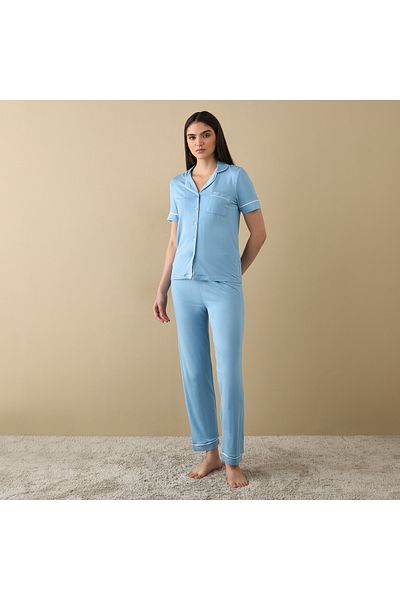 FAV Notch Collar Shirt and Pyjama Set
