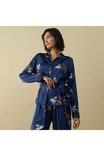 FAV All-Over Floral Print Shirt with Belt Tie-Up and Pyjama Set
