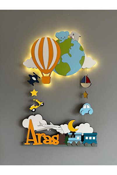 Atölye Selçukum Balon Dünya Travel Ahşap Bebek Kapı Süsü