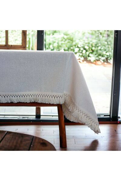 HOME ART ATELIER hand made Premium Keten-dantel Şerit Kenarlı Bohem Masa Örtüsü