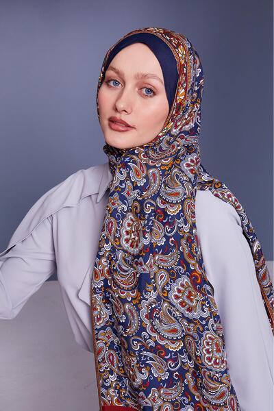 Levidor Mavi Etnik Çiçekli Royal Şal