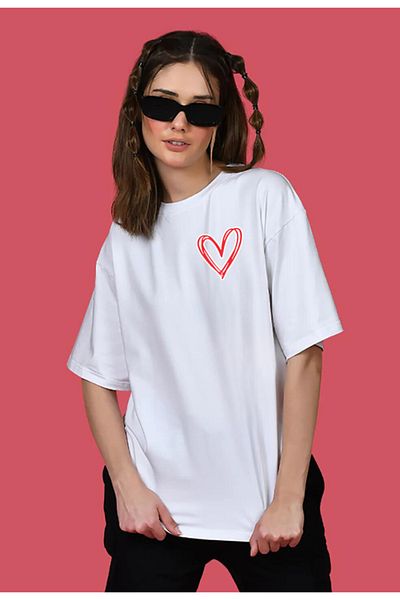 Frisson Heart Printed Oversize Cotton T-Shirt