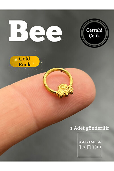 Karınca Piercing Arı Motifli Yüksek Kalite Altın Rengi Kulak Nipple Septum Helix Tragus Piercingi ( Karınca Tattoo )