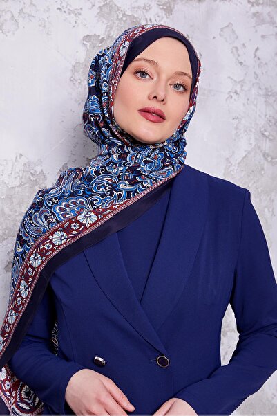 Levidor Navy Blue Ethnic Floral Royal Shawl