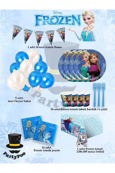 PartyPoo Frozen Elsa 16-Person Birthday Party Set |   Elsa & Anna Themed Party Supplies Eko2