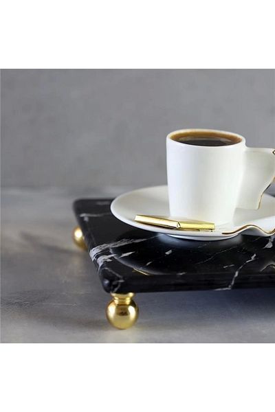 Akayev Marble Black 30X20 cm Gold Bead Standing Presentation Plate