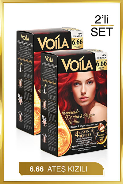Voila Kadın 2'li Paket Keratin Kalıcı Ateş Kızılı 6.66 Saç Boyası