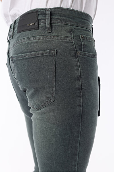 LOCUS JEANS Erkek Yeşil Taşlamalı Slim Fit Dar Paça Esnek Kot Pantolon Lcs58931087
